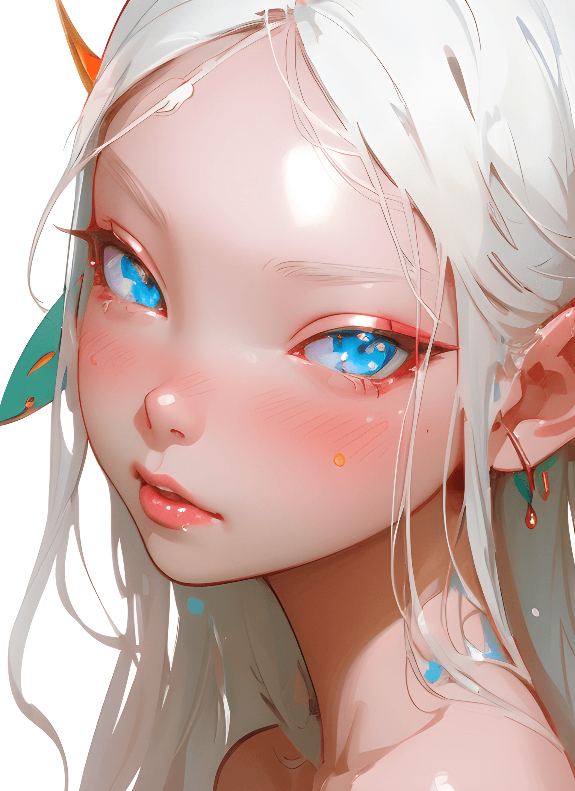 AI generated: a close up of a person with blue eyes, blush, a digital painting, inspired by Yanjun Cheng, digital ...