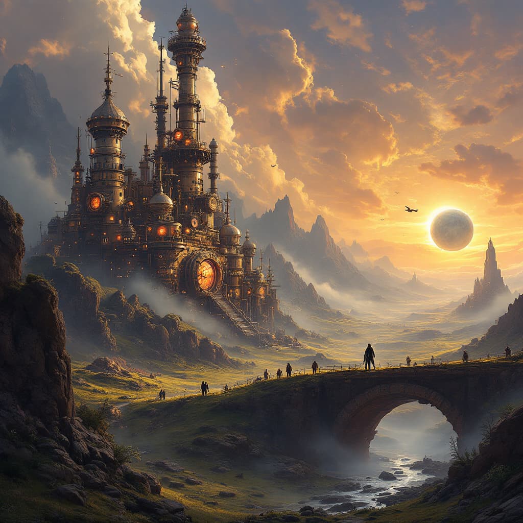 AI generated: Steampunk fantasy,space opera,epic image ,landscape