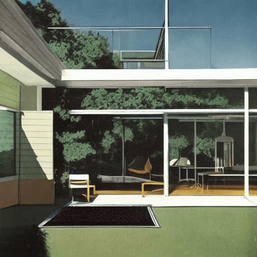 AI generated: Hyper realistic eye level exterior photo of a mid century modern style house overlooking the ocean, ...