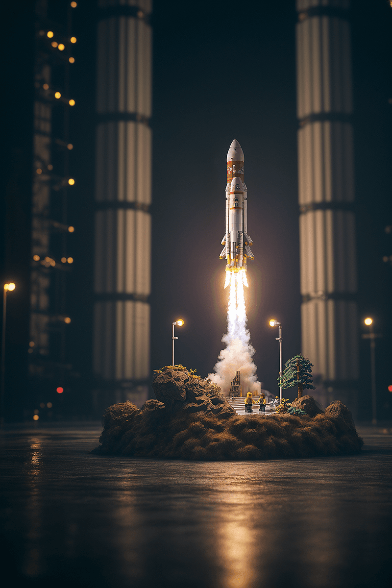 AI generated:  [hdr, film ], lifelike textures,
abstract expressionist painting of (Lego model, future rocket sta...