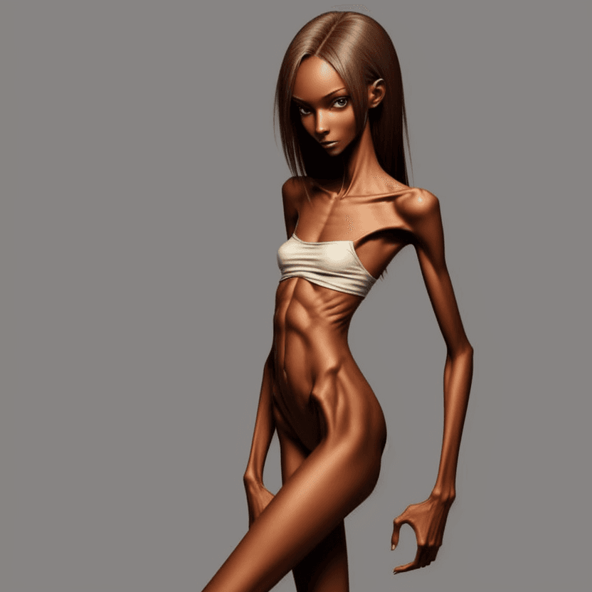 AI generated: extreme slender beautiful skinny brown skinned  slender (almost anorexic)  girl with skinny slender ...