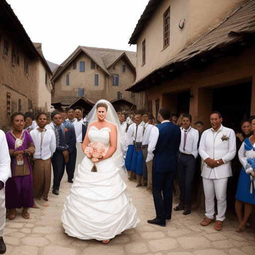 AI generated: In the village. many grooms want to woo the bride