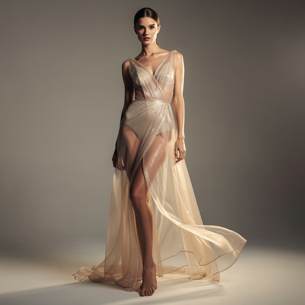 AI generated: GENERATE A MODEL WITH SIL K TRANSPARENT SAREE WITH CURVES VISIBLE
