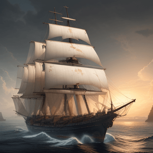 AI generated: Photo of a ultra realistic sailing ship, dramatic light, pale sunrise, cinematic lighting, battered,...