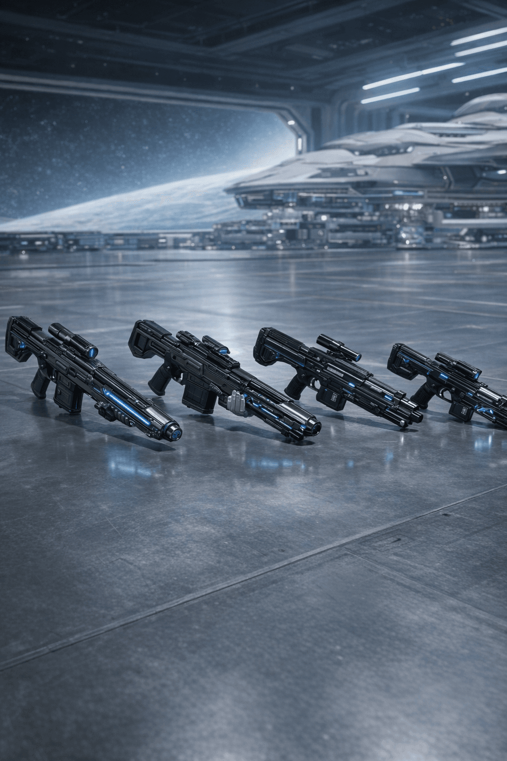 AI generated: Create an image where the characters are removed and their weapons are displayed. Display the weapon...