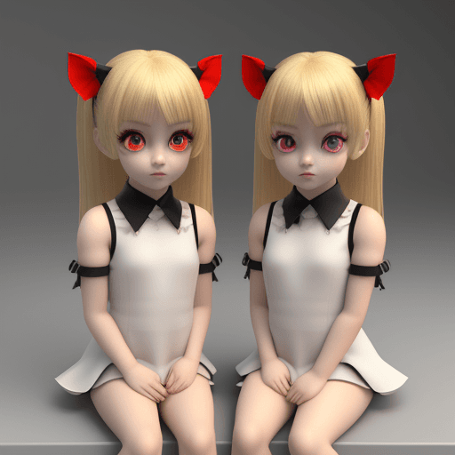 AI generated: Twins.Duke's daughter, twin girl, anime 3d,  red eyes, blonde hair