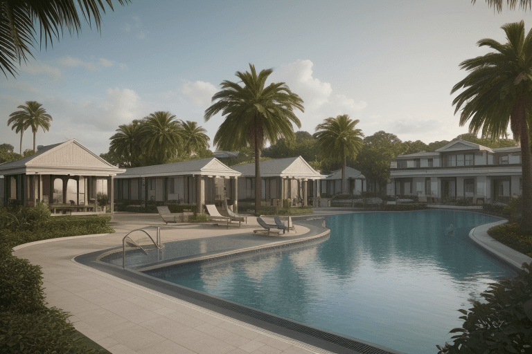 AI generated: city type resort,life,neoclassic,pool,photo realistic,4k,ultra realistic,modern,16l,corona render,3d...