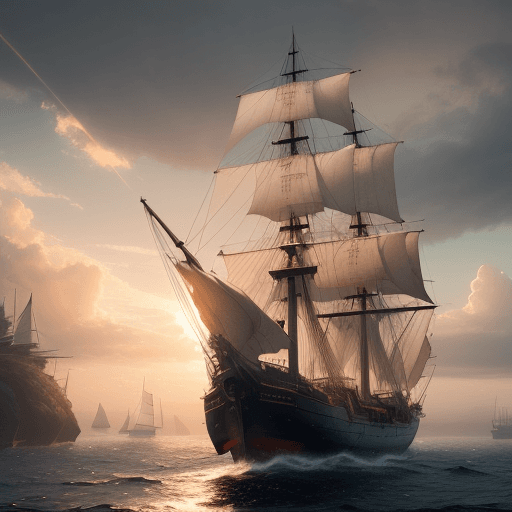 AI generated: Photo of a ultra realistic sailing ship, dramatic light, pale sunrise, cinematic lighting, battered,...