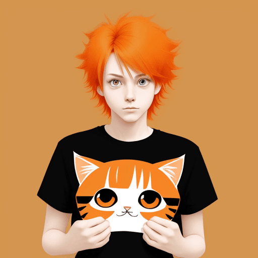 AI generated: adorable kitten tshirt vector print, anime style, orange colour hair, clean, modern
