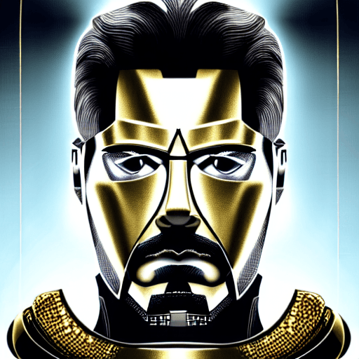 AI generated: Close-up portrait of a TONY STARK FACE WITH HELMET OPEN IRONMAN walking into no mans land, metallic ...