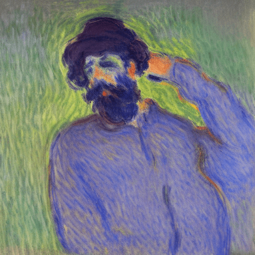 AI generated: expressionist painting of man trapped in his thoughts, monet style

