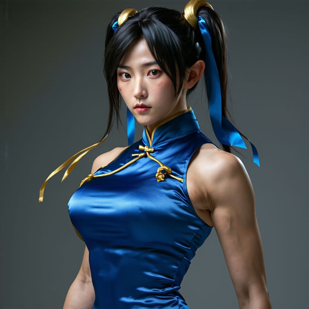 AI generated: Create a hyper-realistic masterpiece of sexy Chun-Li, the iconic character from the sixth Street Fig...
