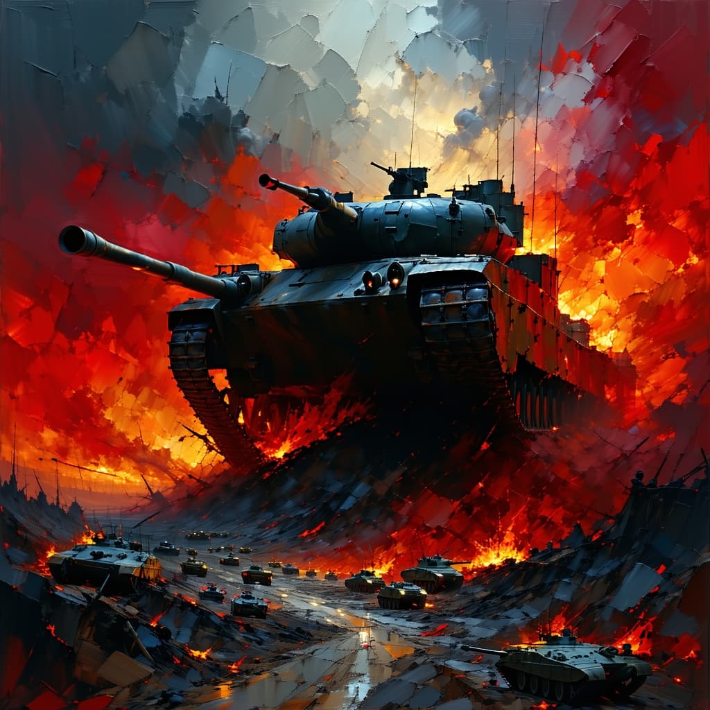 AI generated: fear, brutal composition showing the terror of war, gloomy background, dark tones, horror, masterpie...