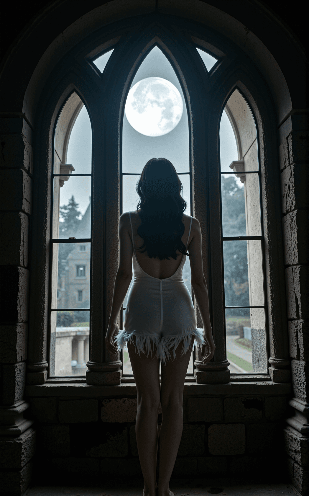 AI generated: Erotic, seductive, sensual editorial documentary-style photograph of a solitary female gazing out fr...