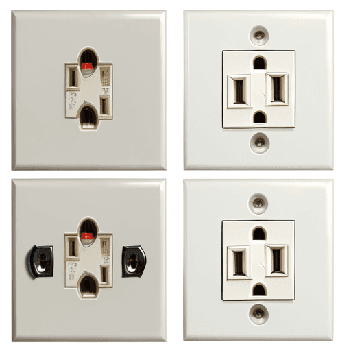 AI generated: White background photo pictures of switches, outlets, cords