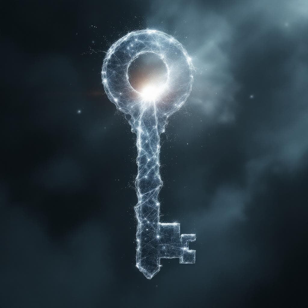 AI generated: Create a key made of Light and energy with a white hole that has light flowing out of it at the hilt...
