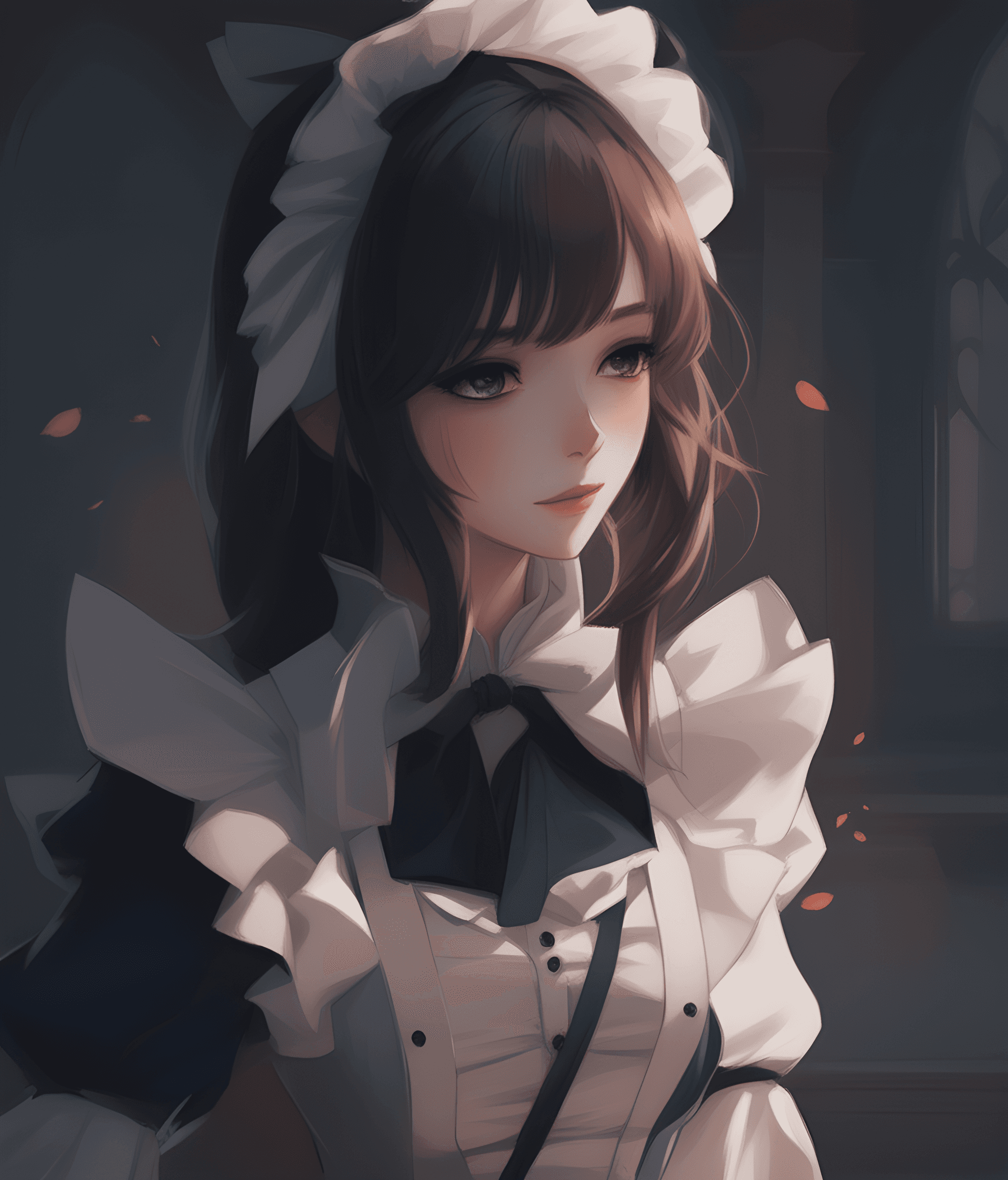 AI generated: a painting of a girl, an anime drawing, pixiv, gothic art, anime girl in a maid costume, guweiz, ext...