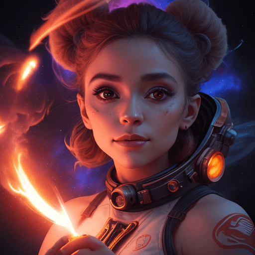 AI generated: zoom out cinematic portrait of a beautiful cute anthropomorphic female space monkey fire artist spin...