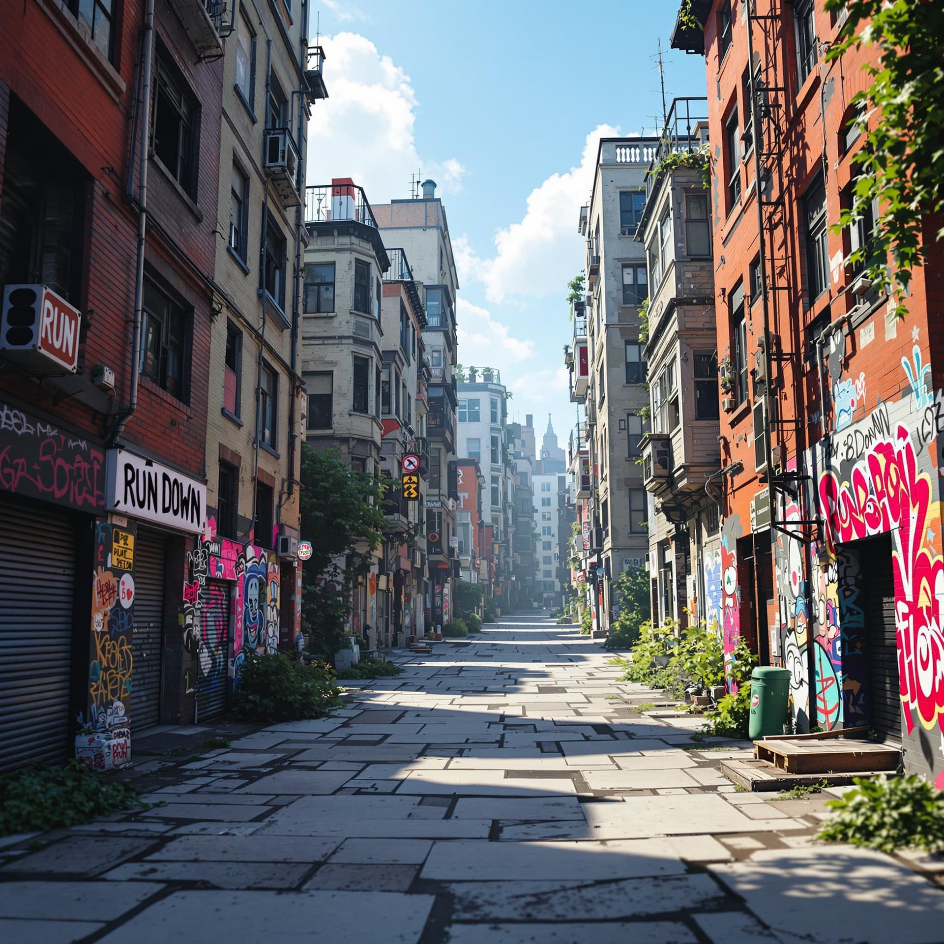 AI generated: 3d illustration hip hop urban RUN DOWN abandoned 
buildings and with a little graffiti walls