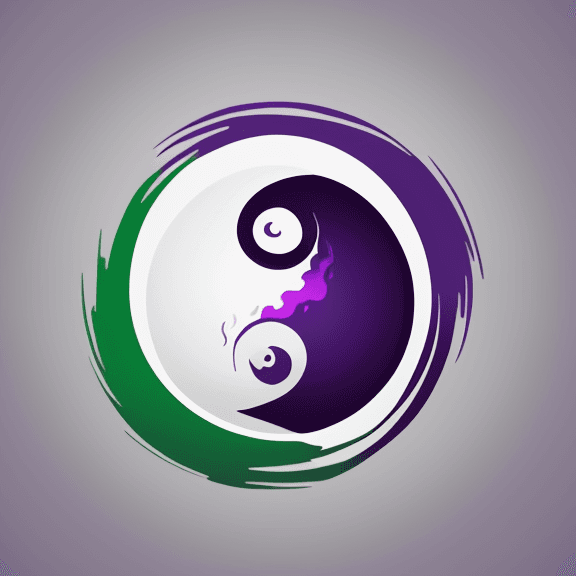 AI generated: A basic simple logo that looks like Yin and Yang that is easy to reproduce with green and purple et ...