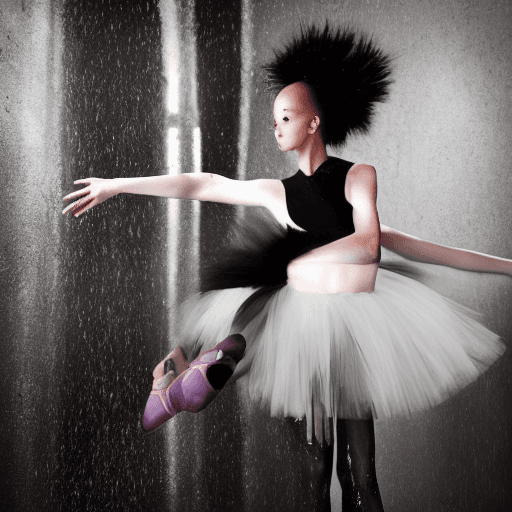 AI generated: Urban Ballerina with tutu and body from balenciaga, Dripping paint across the shape :: realistic cha...
