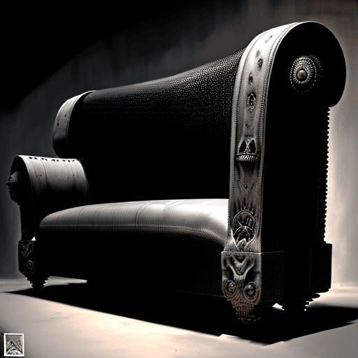 AI generated: huge HR Giger style couch, concept furniture, painting on grey, hyper realistic, illustration, digit...