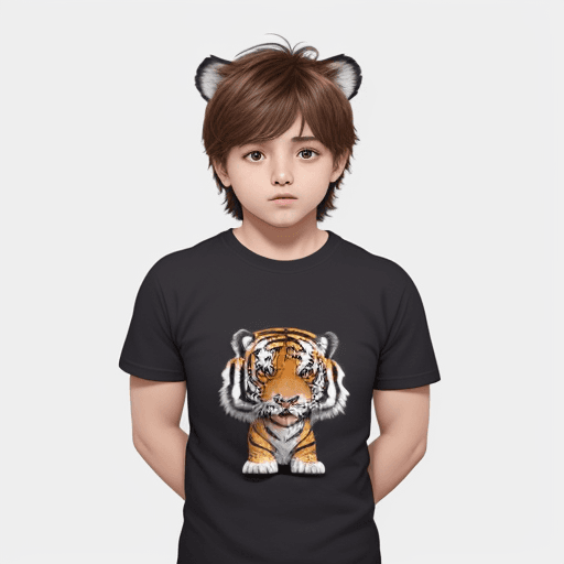 AI generated: A small tiger with t-shirt and face is cute