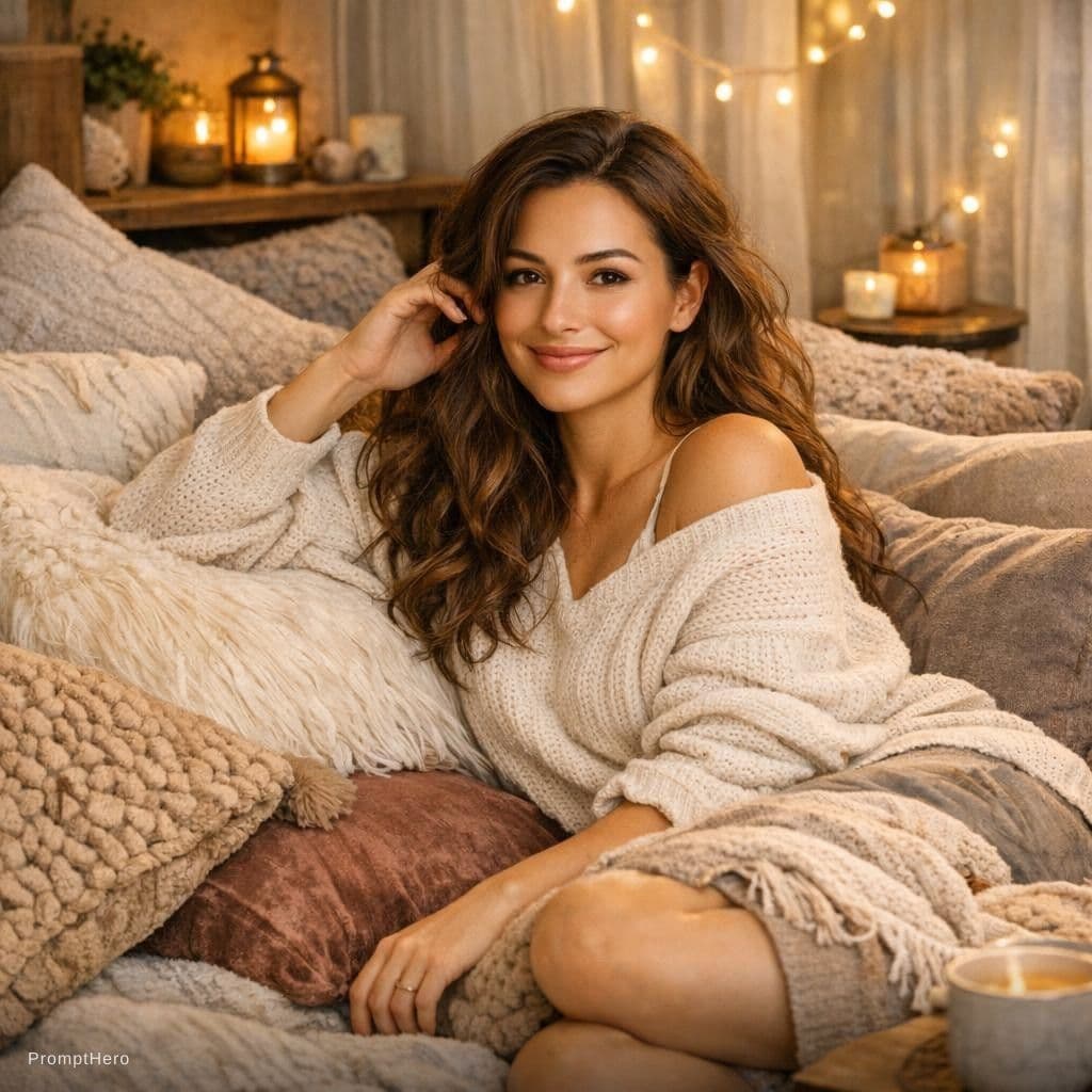 AI generated: a beautifull women in bed full of pillows