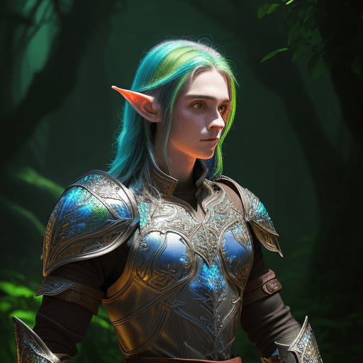 AI generated: high detailed professional upper body photo of a young half-elf with glowing backlit panels, fantasy...
