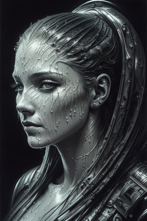 AI generated: masterpiece, a creepy scary alien creature with alien skin and clothing, with a damp and steamy high...