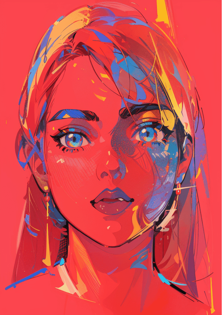 AI generated: a drawing of a woman's face on a red background, a digital painting, by João Artur da Silva, shutter...