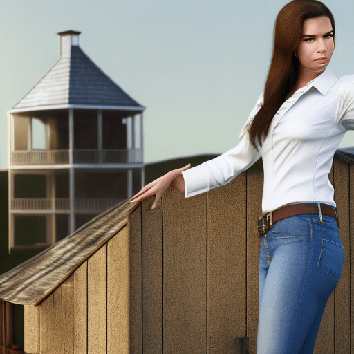 AI generated: white shirt, jeans,  country girl, standing on roof (detailed skin 1,0) 