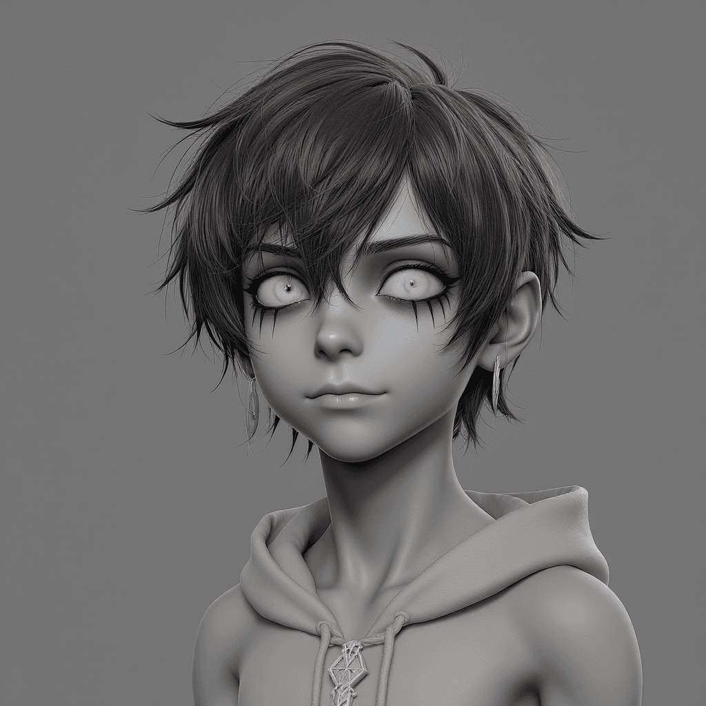 AI generated: a dark-haired boy, gothcore, zbrush, character caricatures --chaos 75 --ar 1:2 --profile n19tbh9 --s...