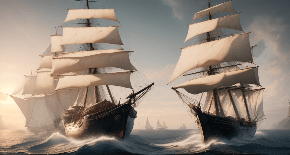 AI generated: Photo of a ultra realistic sailing ship, dramatic light, pale sunrise, cinematic lighting, battered,...