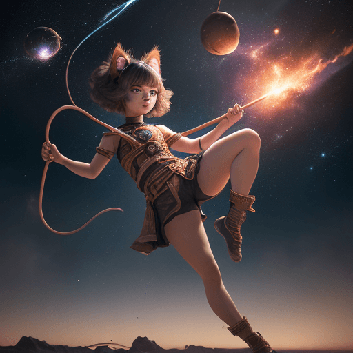 AI generated: cinematic young beautiful pretty and cute female with a monkey tail, big eyes, kitty ears and carre ...