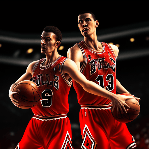 AI generated: TWO HEADED MAN playing basketball, dressed in Chicago Bulls uniform, Chicago Bulls jersey, realistic...