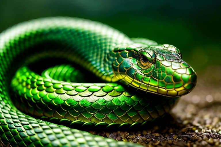 AI generated: emeraldgreen metalic snake, (Oil Painting:1.2), glow effects, godrays, Hand drawn, dark, atmospheric...