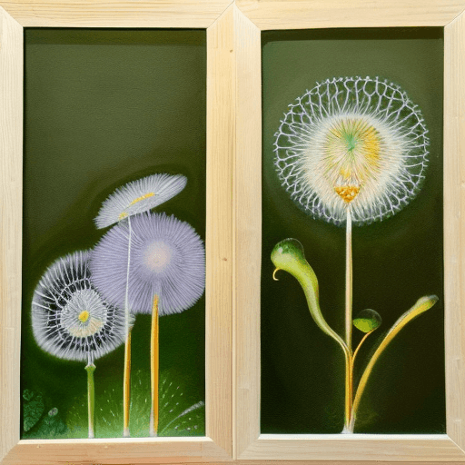 AI generated: Creative painting of dandelions in different life stages, watercolor by Stephanie Law
