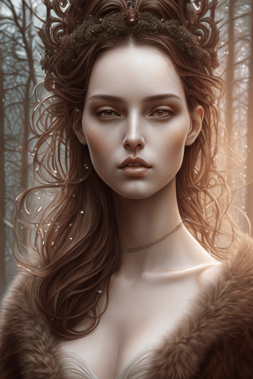 AI generated: full length portrait of a beautiful woman with dark brown hair, standing in forest, detailed gorgeou...