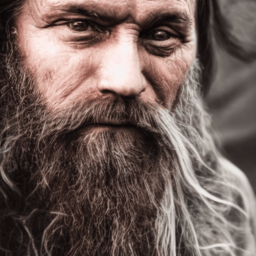 AI generated: A close up picture of a s very old man with long hair and a beard, by Johannes Sveinsson Kjarval, dy...