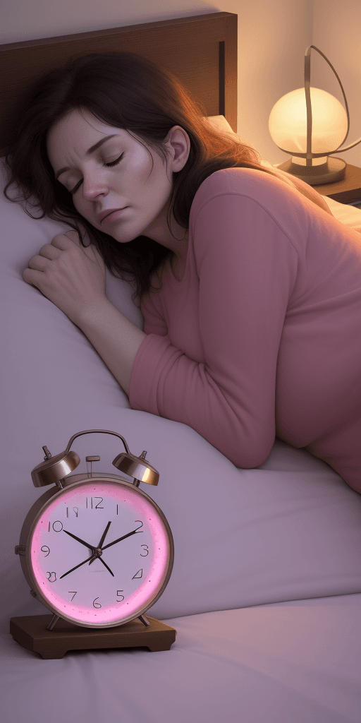 AI generated: ""A woman of about 28 years old, with a medium build, is sleeping on her side on the bed at night. N...