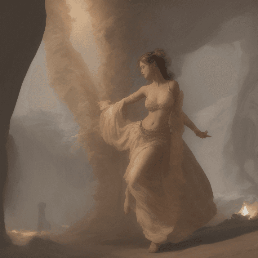 AI generated: A painting in the style of Michelangelo angle is a wide shot from in front and to the side looking a...