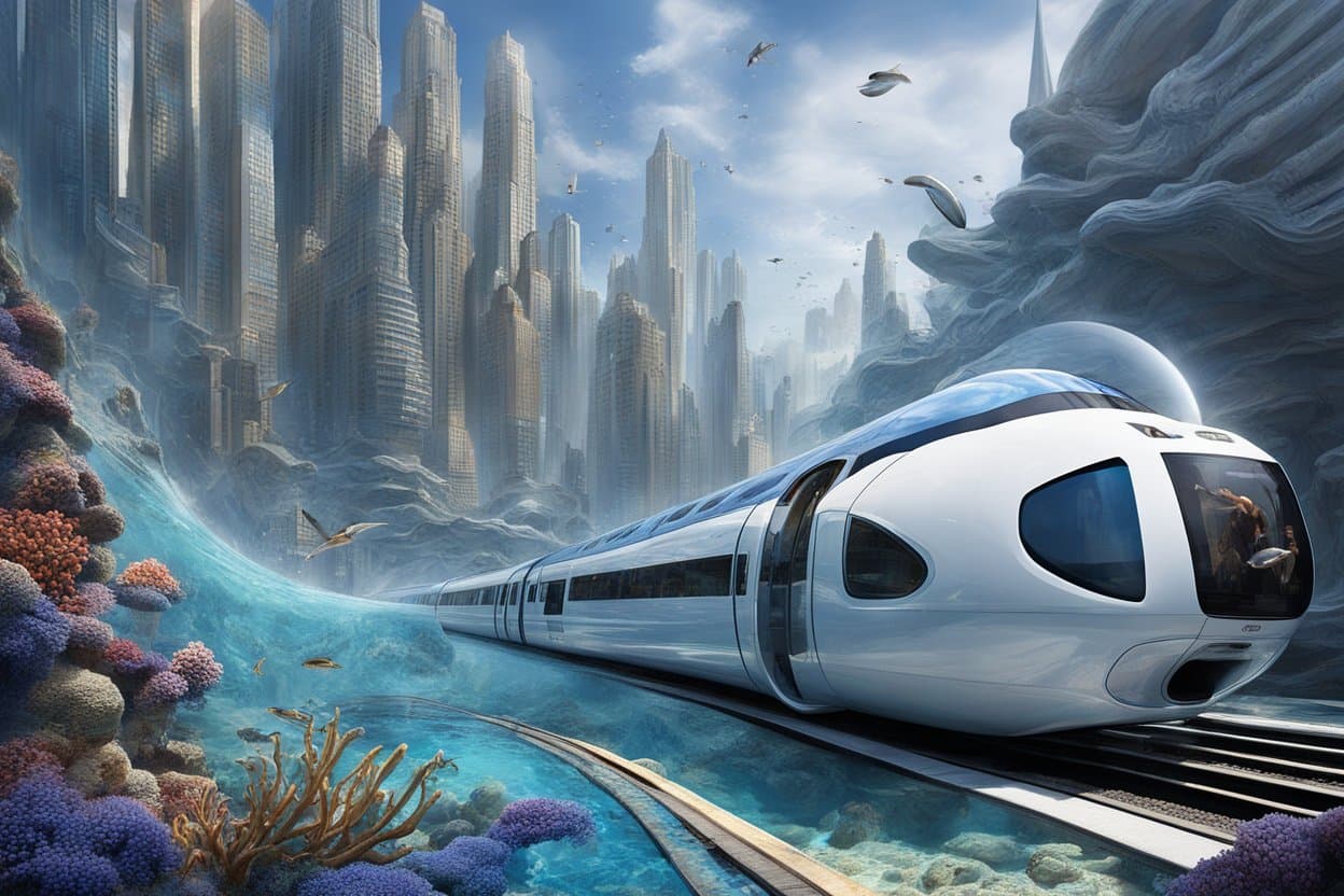 AI generated: "(best quality, masterpiece:1. 2),(water bubbles:1),(extraordinary underwater train),depths of the o...