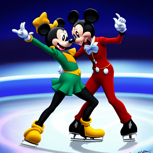 AI generated: Mickey Mouse and Javier Milei, Dancing on ice, Disney cartoon comic, 
art lines
 


