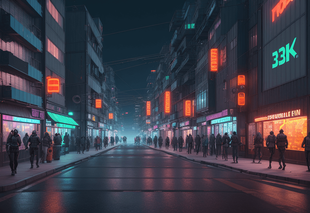 AI generated: 3D rendering Startup Street, Cyberpunk style city streets and buildings, streets with glowing contai...