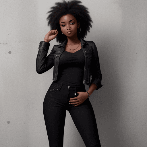 AI generated: femme  noire en jeans  a genoux avec jeune noir 
