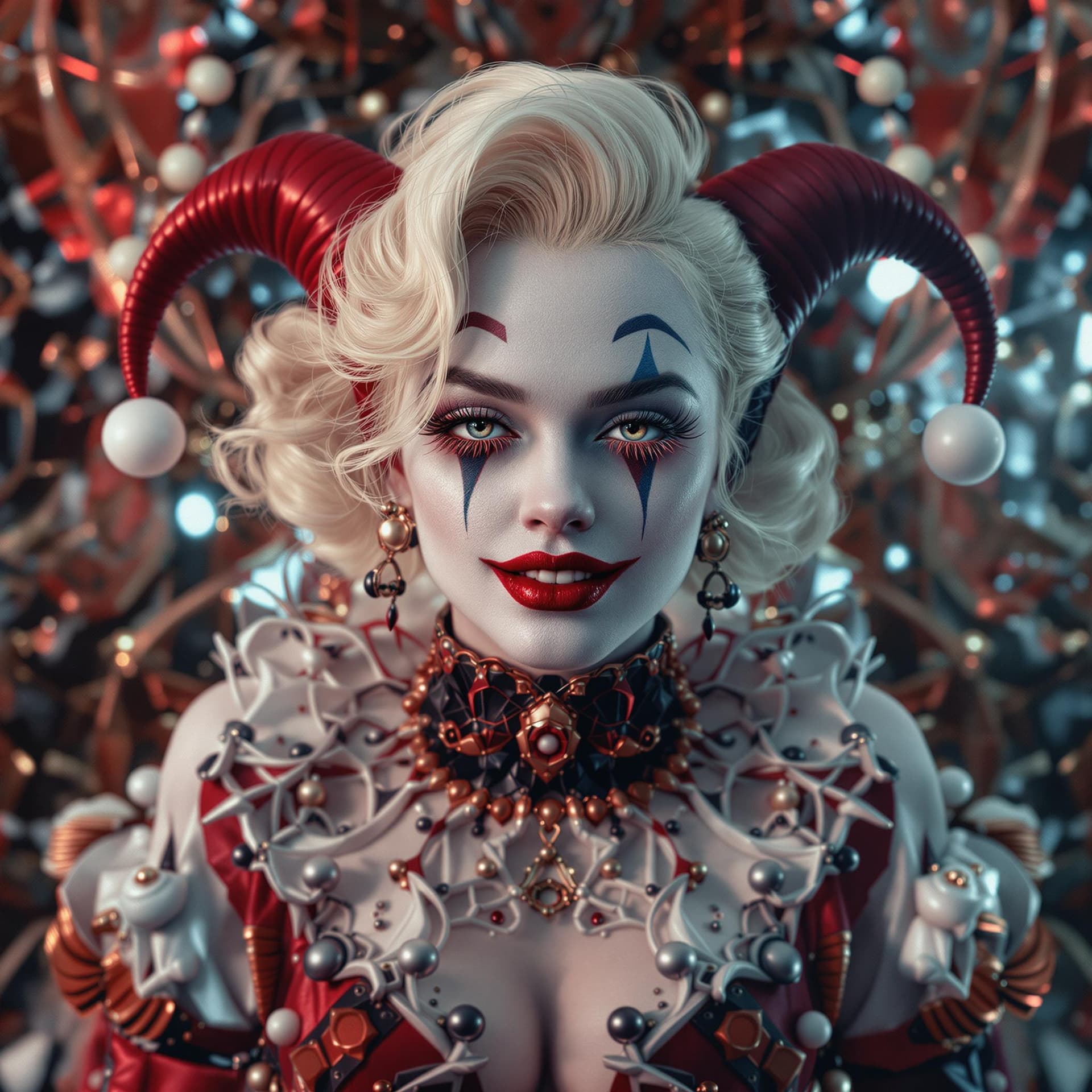 AI generated: portrait of Marilyn Monroe as a harley quinn. intricate abstract. intricate artwork. by Tooth Wu, wl...