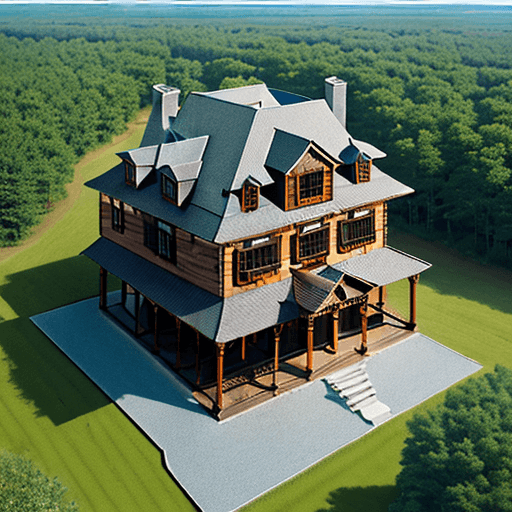 AI generated: Hyper realistic aerial perspective exterior photo of a traditional style house  
