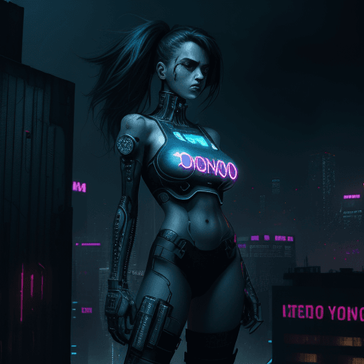 AI generated: Digital artwork, concept art, a cyberpunk girl with Yo No Estuve con Alberto text on her chest, stan...