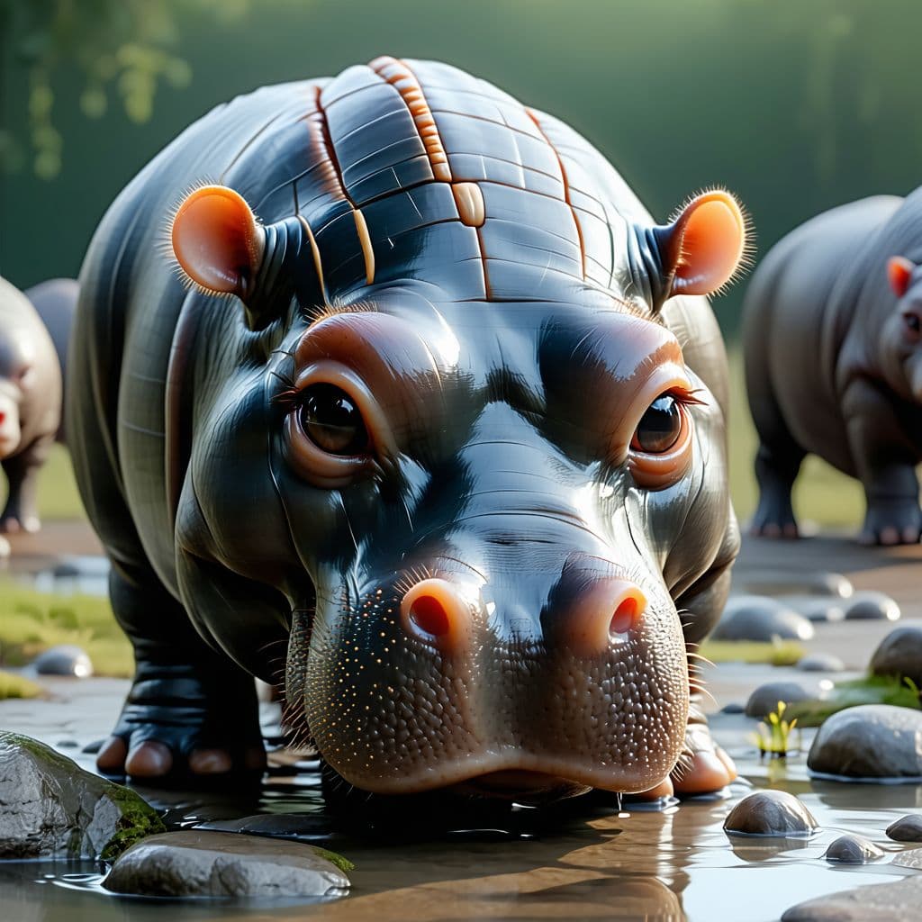 AI generated: Baby hippo, intricate artwork . octane render, trending on artstation,t symmetrical artwork. cinemat...